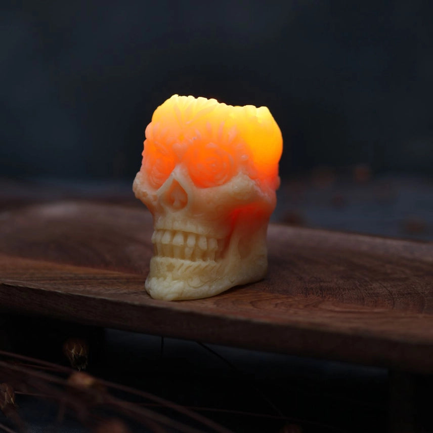 Sugar Skull Candle- 100% Pure Beeswax- 3.5" Handcrafted