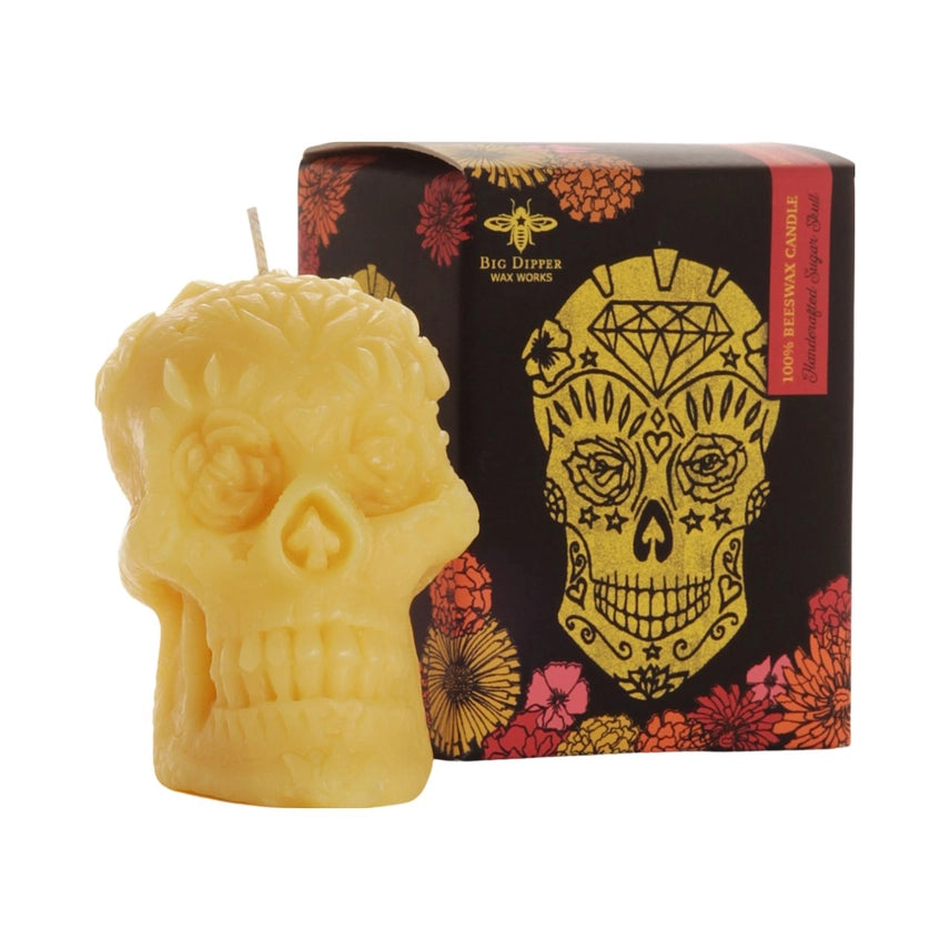 Sugar Skull Candle- 100% Pure Beeswax- 3.5" Handcrafted