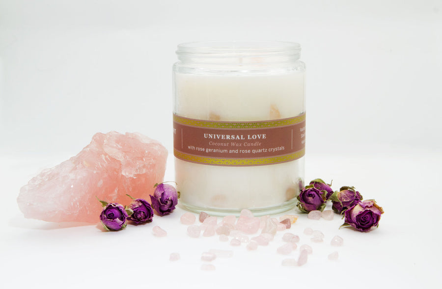 Universal Love-Rose Geranium w/Rose Quartz- Pure Plant Alchemy Candle 7oz