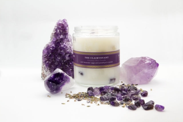 The Clairvoyant-Lavender Sage w/Amethyst Crystals- Pure Plant Alchemy Candle 7oz