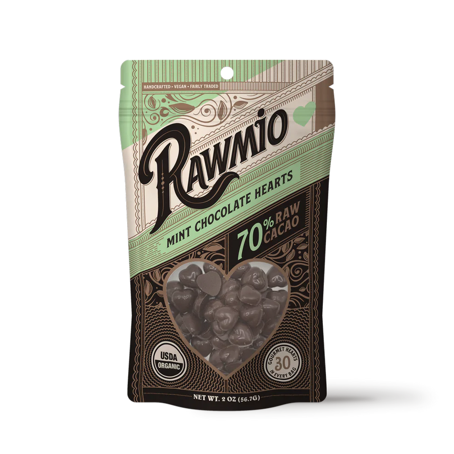Rawmio Mint & Dark Chocolate Hearts 2oz